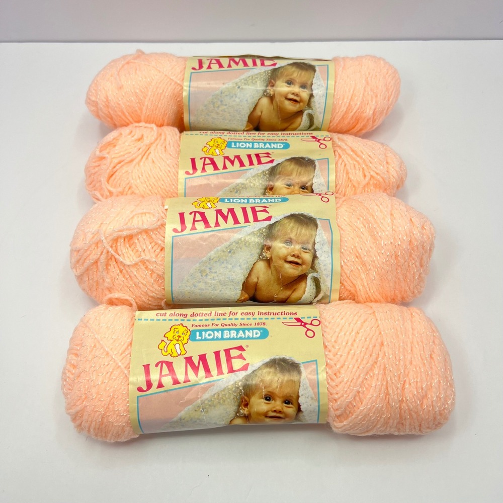 Lion Brand Jamie 284 Peach Pompadour Baby Yarn Lot 4 Skeins Vintage Sayelle USA